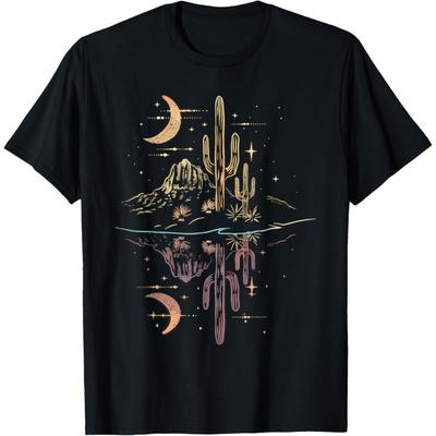 Saguaro Cactus Reflection Desert Art Moon Nature T-Shirt