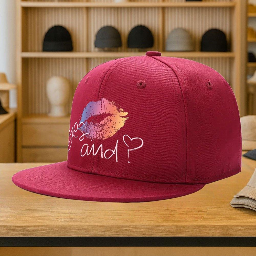 Yes And Improv Rainbow Kiss Lip Print Baseball Cap Unisex Polyester Flat Brim Casual Snapback Hat