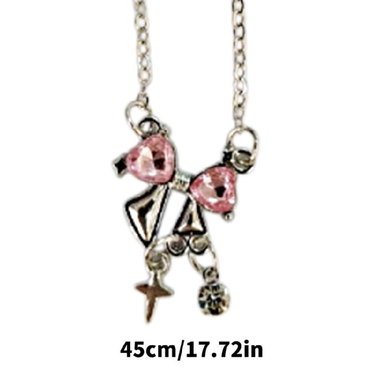 Delicate Pink Bowknot Pendant Necklace Zinc Alloy Texture Chain Necklace for Women Clavicle Birthday Party Anniversary