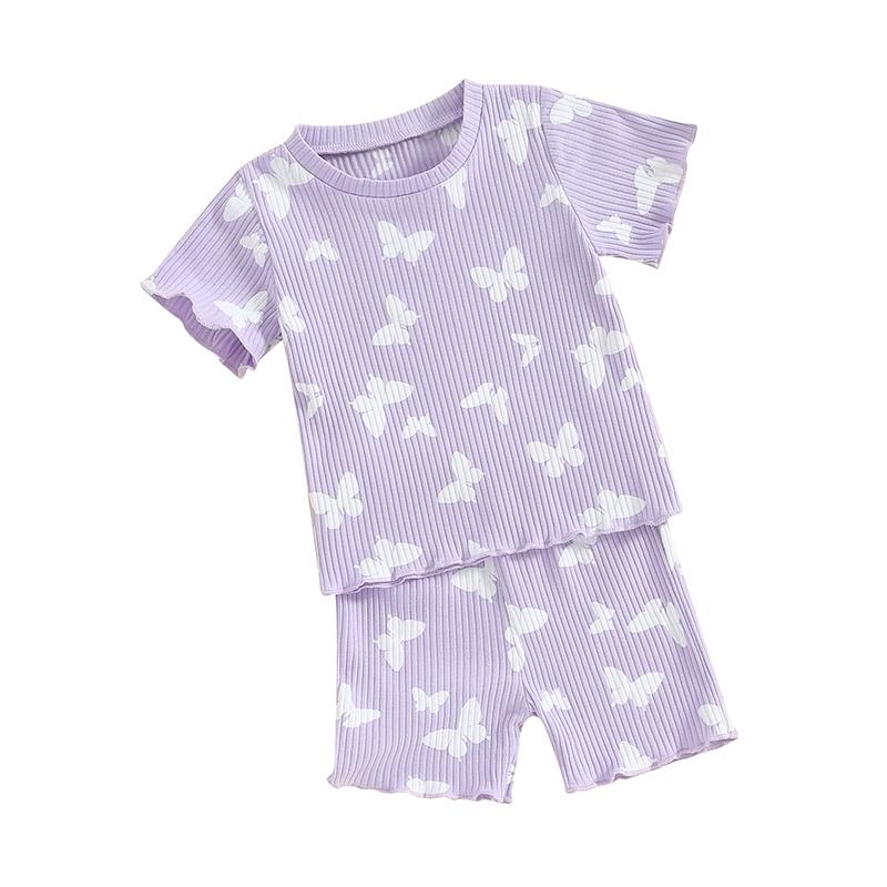 

Toddler Girls Summer Shorts Sets Short Sleeve Floral Butterfly Print Tops Shorts Sets 100 фіолетовий