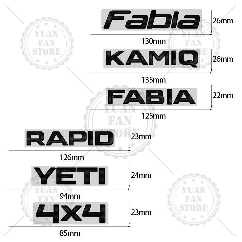 AHUQ1 Glossy Black For Skoda Octavia Rapid Kodiaq Karoq 4X4 Fabia Kamiq Superb Yeti Metal Badge 3D Stickers Car Trunk Body Decal