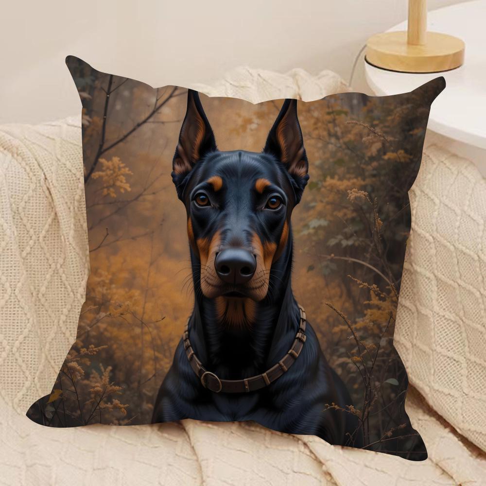 Handsome Doberman Cushion Cover Pillowcase Ultra Soft Skin Friendly Fabric Cloud Like Comfort & Concealed Zipper