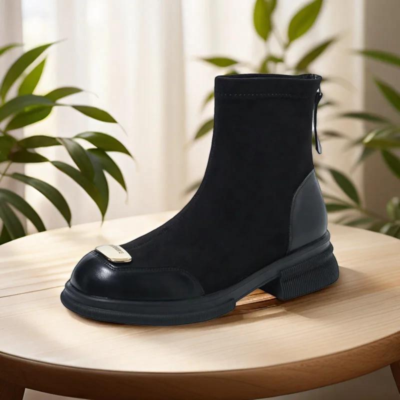 

Женская мода Лоскутная платформа ботильоны осень толстый каблук эластичные слипоны женские молния сзади толстый каблук Botas Mujer 35 чёрный