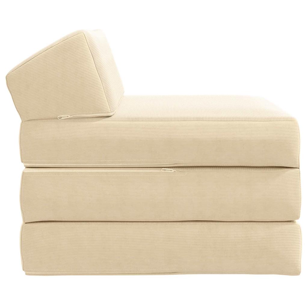 Foldable Sofa Bed Cream 200 x 70 x 10 cm Corduroy Fabric