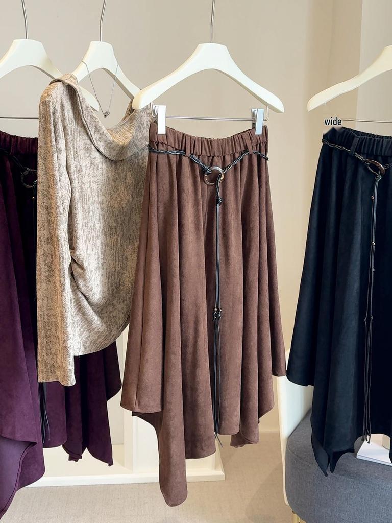 Autumn 2025 Retro Suede A-line Mid-length Skirt: High Waist, Irregular Hem, Versatile & Slimming for Women