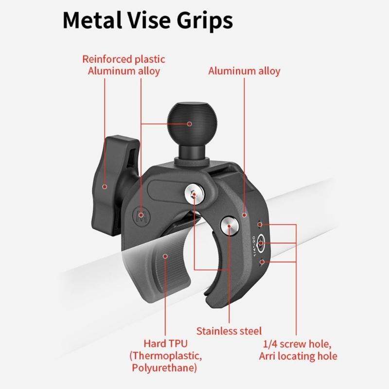 Heavy Duty Motorcycle Camera Clamp Double Ball Head Handlebar Mount Adjustable Angle Bike Mount For Adventure Filming