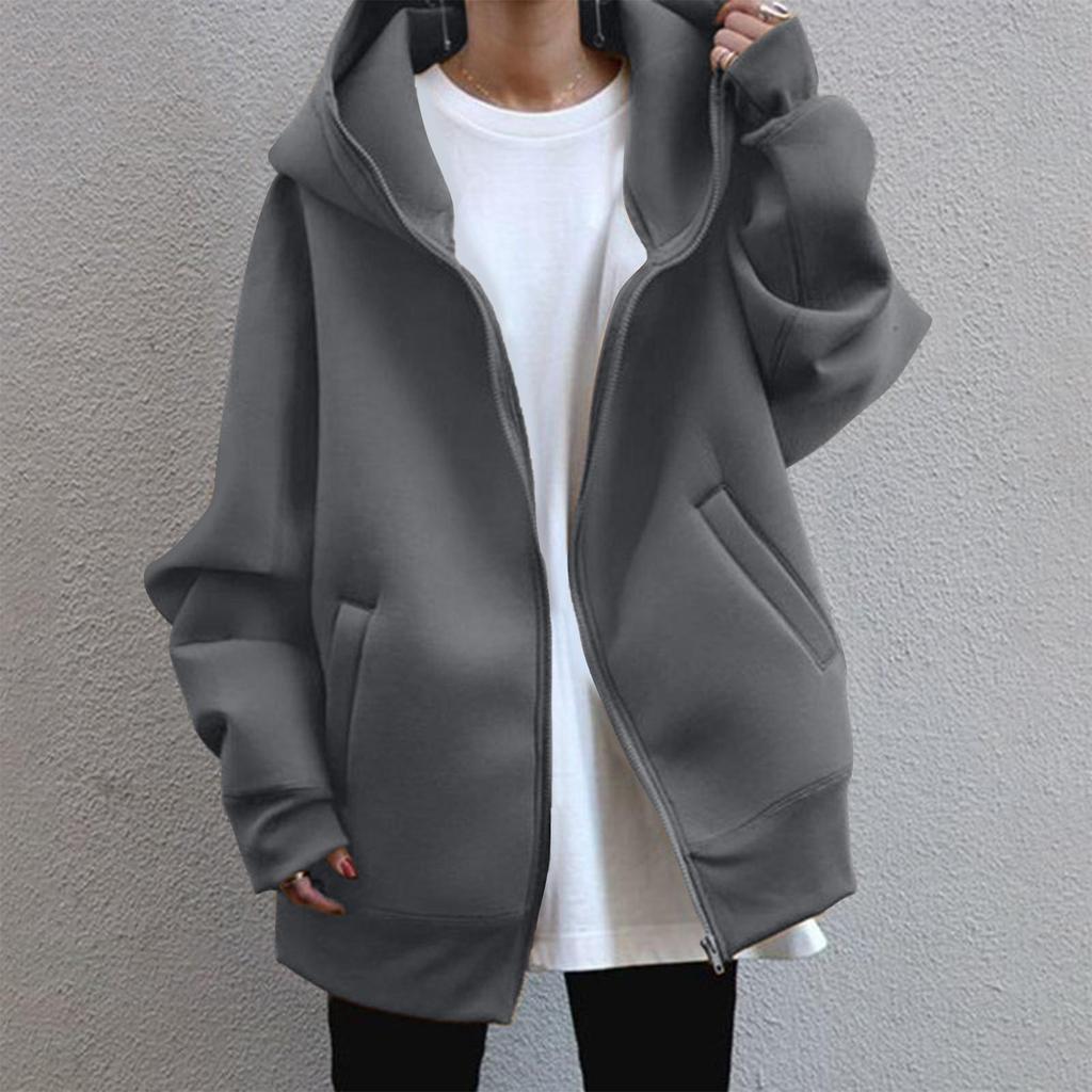 Lässiger, lockerer, langärmliger, gepolsterter Sweatshirt-Mantel mit Kapuze für Damen