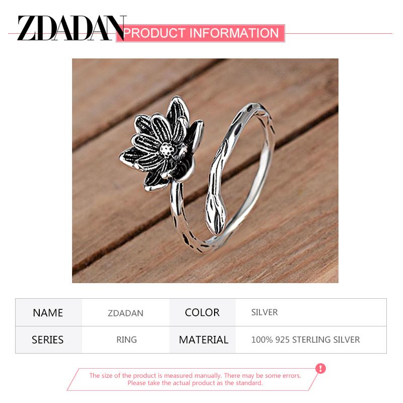 925 Sterling Silver Vintage Black Lotus Ring for Women Fashion Jewelry