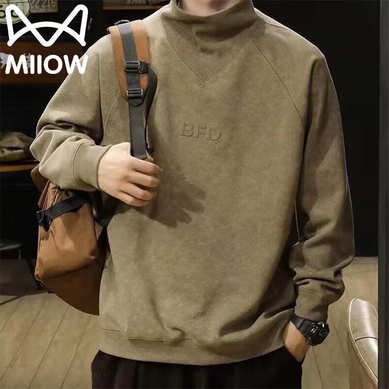 MaoRen Men's Semi-High Neck Heavyweight Long-Sleeve T-Shirt