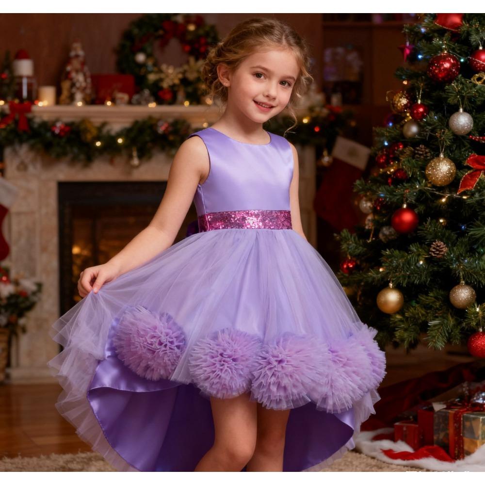 New-style Children’s Formal Dress: Princess-style Dress for Girls with Floral Train, Perfect for Piano Recitals