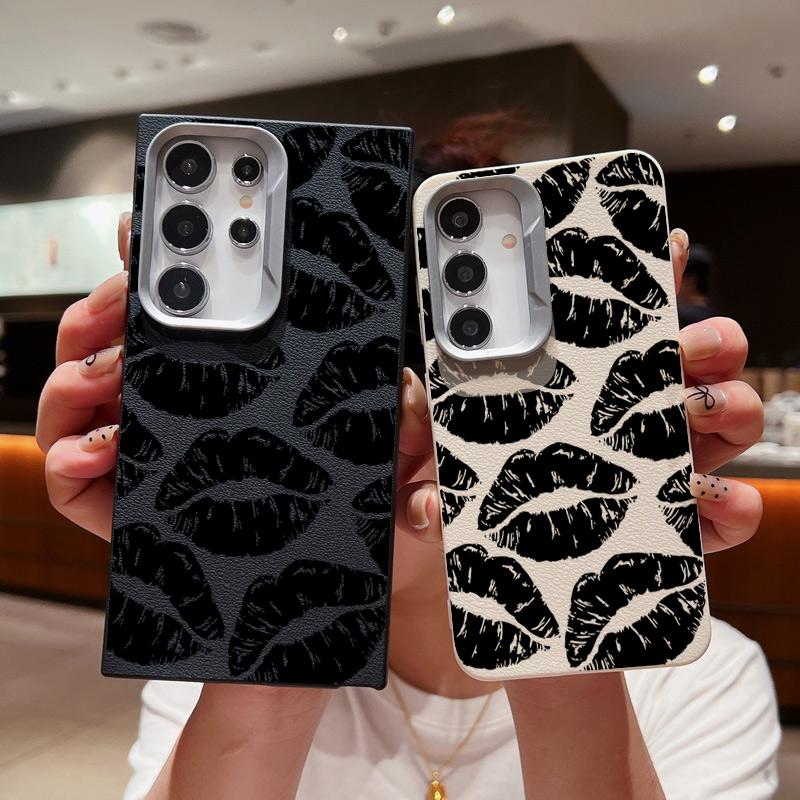 Luxury Black Lips Print Slim Soft Case For Samsung S24 FE S23 Ultra S22 A55 A16 A54 A15 A35 A34 Lens Protection Shockproof Matte TPU Phone Cover