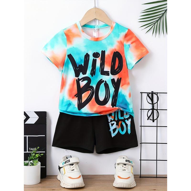 

summer yellow oil painting printed round neck thin T-shirt and pocket shorts summer sports set, lightweight 160