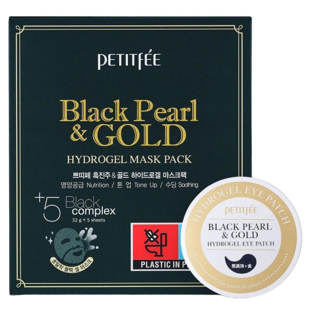 Petitfee Black Pearl & Gold Hydrogel Mask & Eye Patch Special Set: Deep Moisturizing & Radiance (5 Sheets + 60 Patches)
