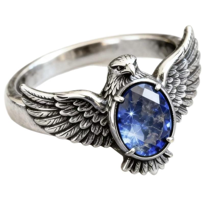 2026 New Eagle Wings Blue Diamond Ring, European Beautiful Woman Creative Eagle Ring