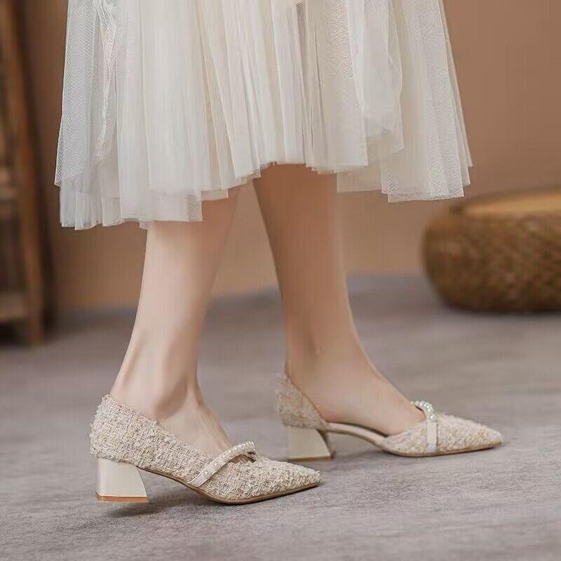 New Pointed Thick Heel Rhinestone Decoration Fashion Women's Shoes Comfortable Wear-resistant Elegant Casual Party High Heels