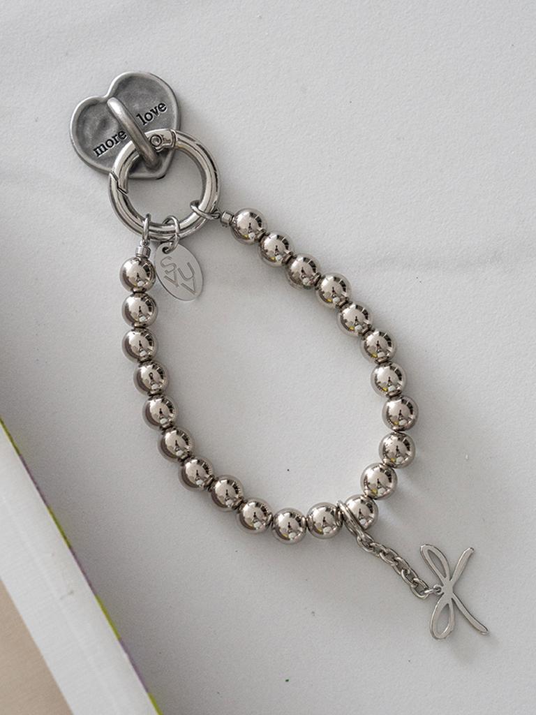 SUYV Mobile Phone Bead Keyring Chain Ball Strap Ribbon Silver