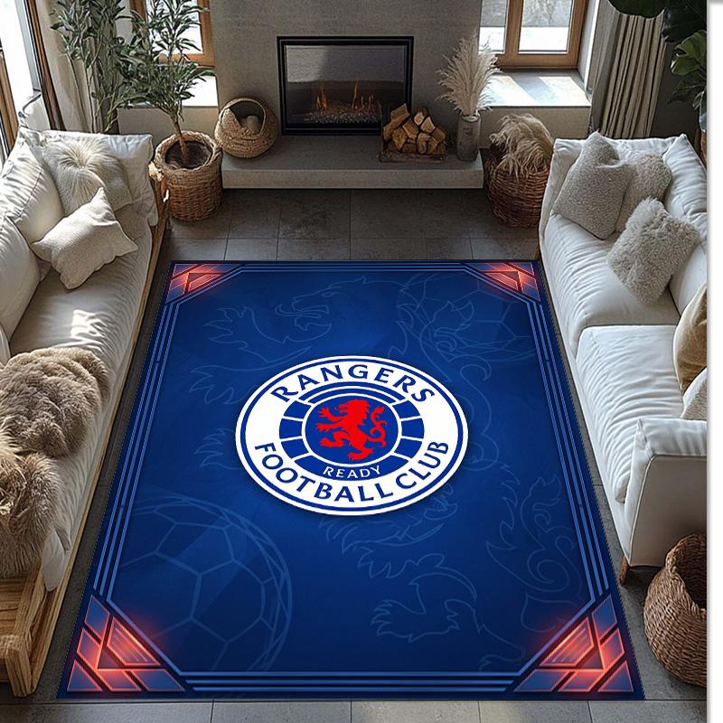 Tappeto Morbido per Area Calcio Rangers FC con Motivo Calcio, Antiscivolo, Tappeto per Pavimento Interno, Tappetino Decorazione Sportiva per Camera da Letto
