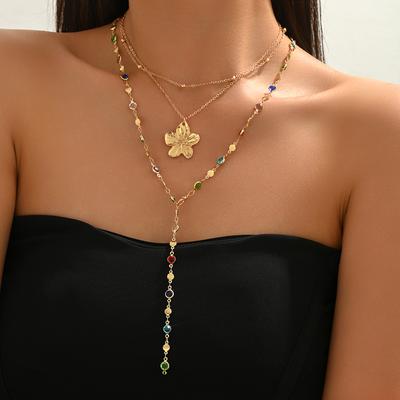 Chic 2PCS Layered Necklace Set Imitation Pearl/Colorful Crystal Flower Pendant Women's Spring Summer Daily & Vacation Wear