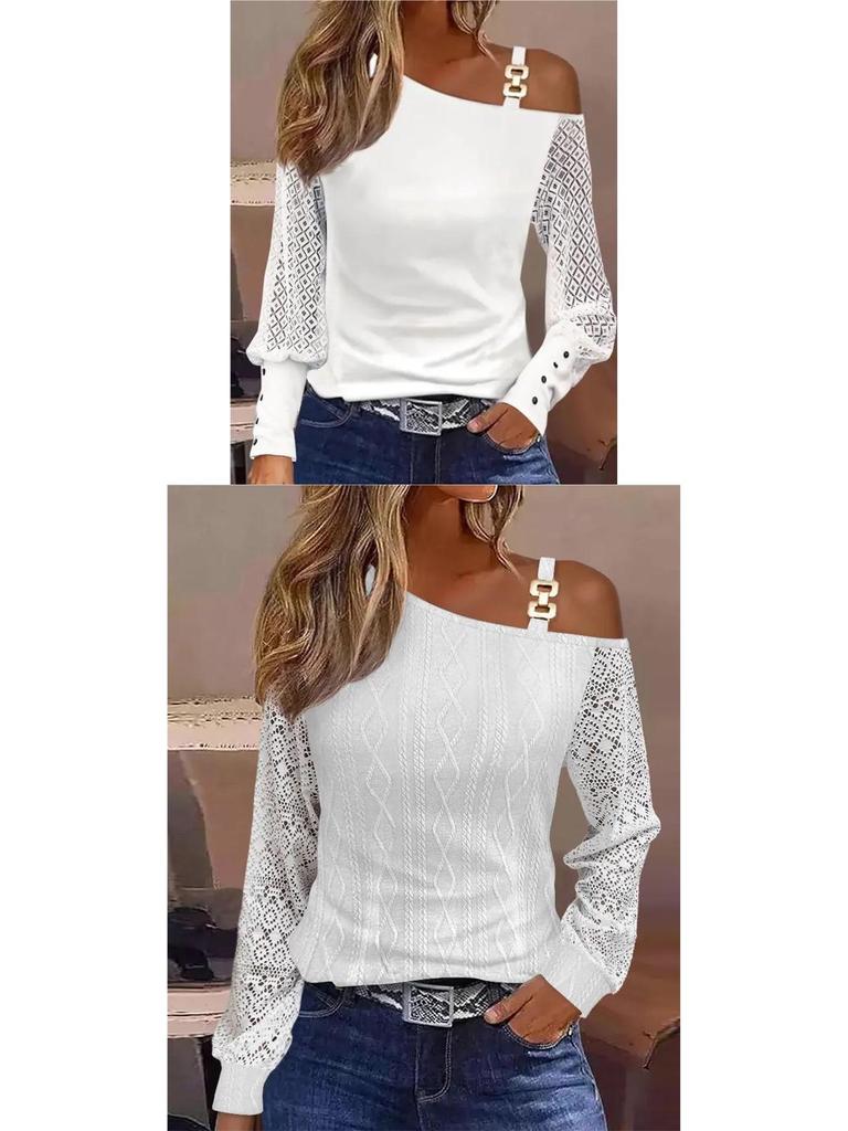 2026 Autumn Metal Buckle One-Shoulder Blouse for Women