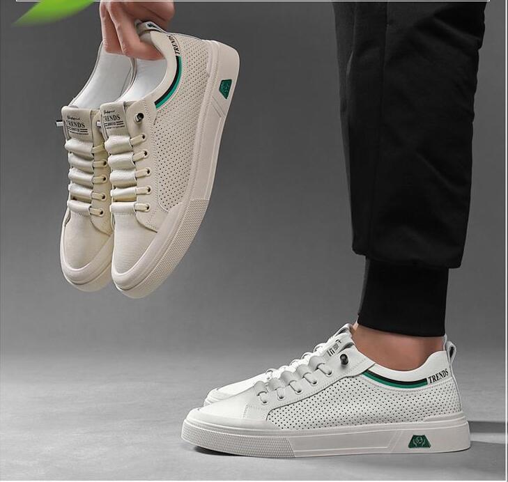 2024 New Shoes for Men Genuine Leather Casual Shoes Flat Skateboard Shoes Summer Breathable Cow Leather Sneaker