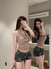 Khaki Backless Cowl Neck Halter Tank Top - Women's Summer Sleeveless Top