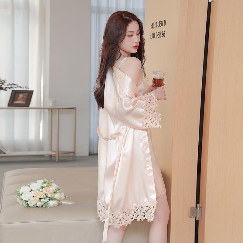 Lace Trim Red Bridal Robe for Weddings & Bridesmaids