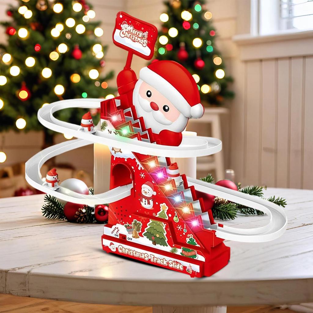 Toddler Roller Coaster Roller Climbing Toys with Santa Design Electric Snowman Coaster with Light Music Track Activity for Boys