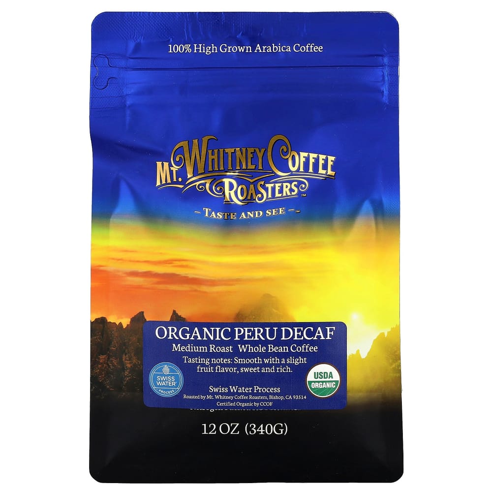

Mountain Whitney Coffee Roasters Organic Peru Decaffeinated Medium Roast Whole Bean Coffee, 340g (12oz) 340g - 1 ea