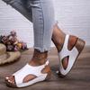 Women's Med Heels Platform Sandals Summer Peep Toe Casual Clogs Shoes Woman Pu Leather Wedges Roman Sandalias Mujer