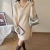 Temperament Medium and Long Hooded Knitted Sweater Top Women's Autumn and Winter New Loose and Thin Solid Color Pullover Sweater Women