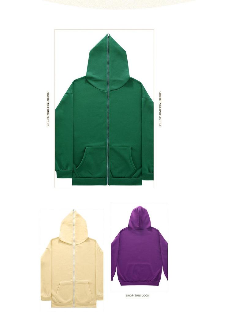 Men's Solid Color Full Zip Hoodie Sweatshirt