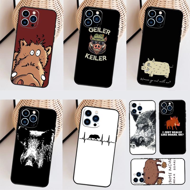 Cute Wild Boar Funny Cartoon Case For iPhone 14 Pro Max 16 15 11 12 13 17 Pro Max Mini 15 16 Plus 16e 17 Air Back Cover