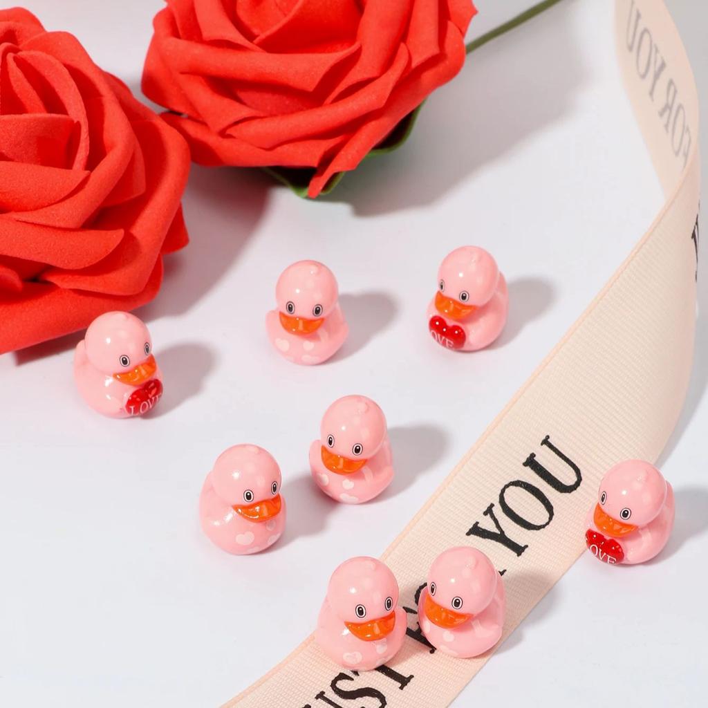 10Pcs Heart Pink Duck Figurines Mini Resin Valentine Gift For Wedding Fairy Garden Decor