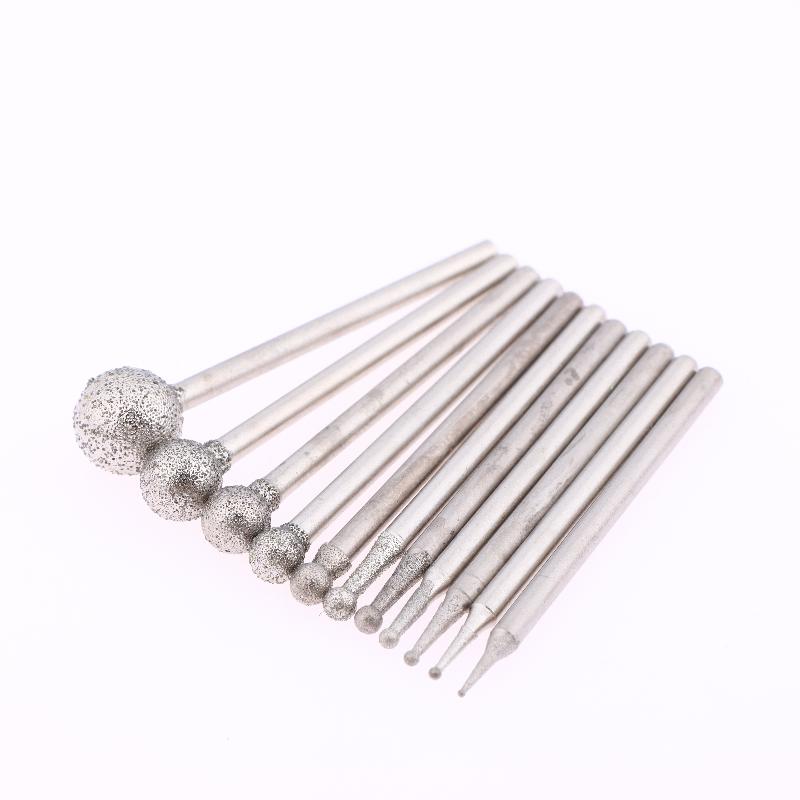 1/2Set Silver Diamond Grind Needle Head Cutter Jade Carve Tool Engrave Rotary Spherical Burr Tool 2.35mm Shank Round Ball