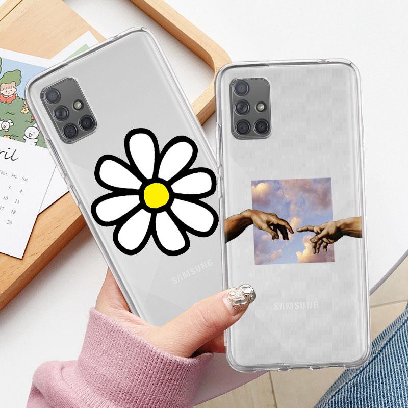 Klarer Fall für Samsung Galaxy A52 A12 A51 A32 A21s A71 A32 A22 50 A70 A31 A72 5G Telefonabdeckung Blumen Herz Coque Capa
