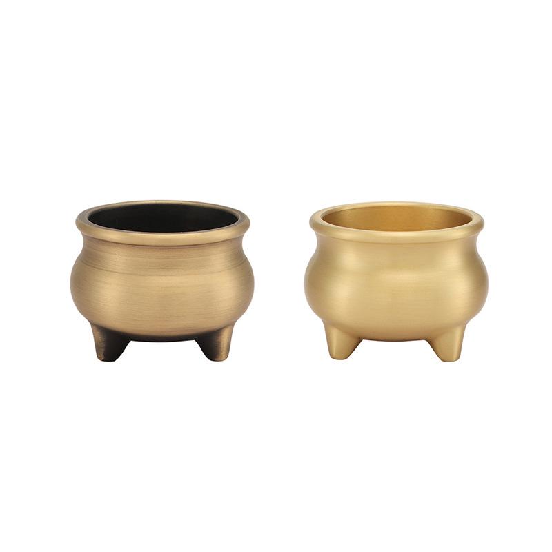 Antique Style Three-Legged Copper Incense Burner - Brass Sandalwood Holder for Household Use