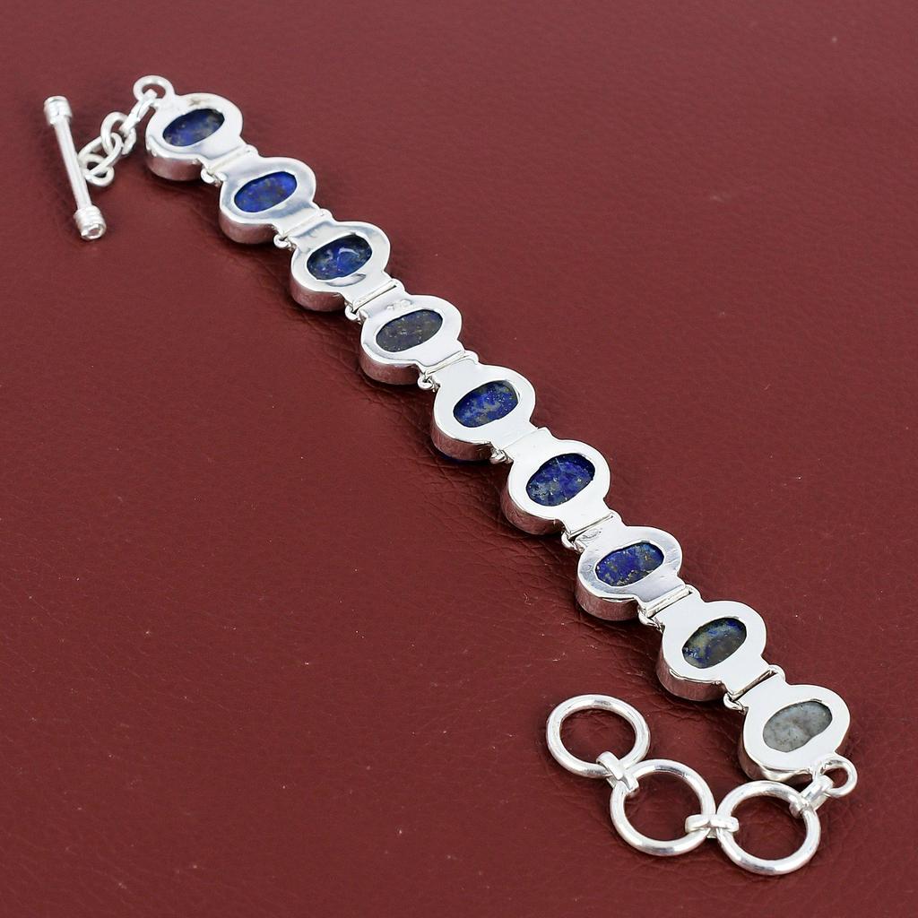 Lapis Lazuli Bracelet Genuine Gemstone Bracelet Handmade Unique Jewelry 925 Sterling Silver Bracelet Adjustable Chain Bracelet Gifts For Him