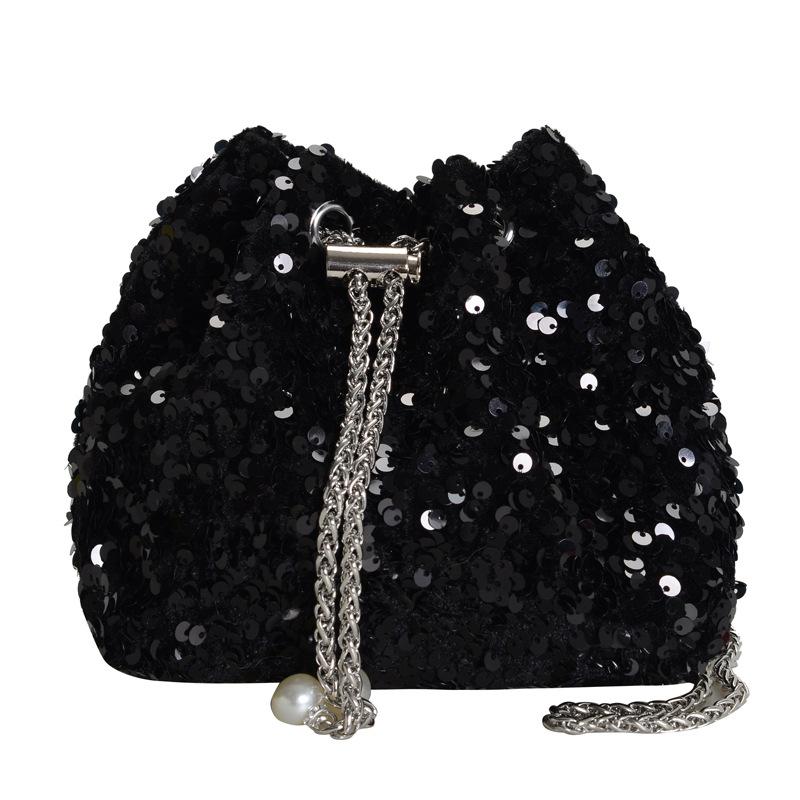 

Модная персонализированная сумка с пайетками женская 2025 новая корейская версия сумка-ведро в зарубежном стиле трендовая на плечо сумка-мессенджер вечерняя сумка чёрный