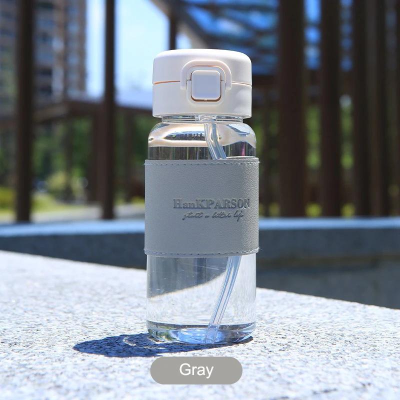 1Pc Creative Water Bottle with Straw Lightweight Adorable Plastic Drinking Bottle Leak-proof Drinkware for Drinking Milk Coffee Tea