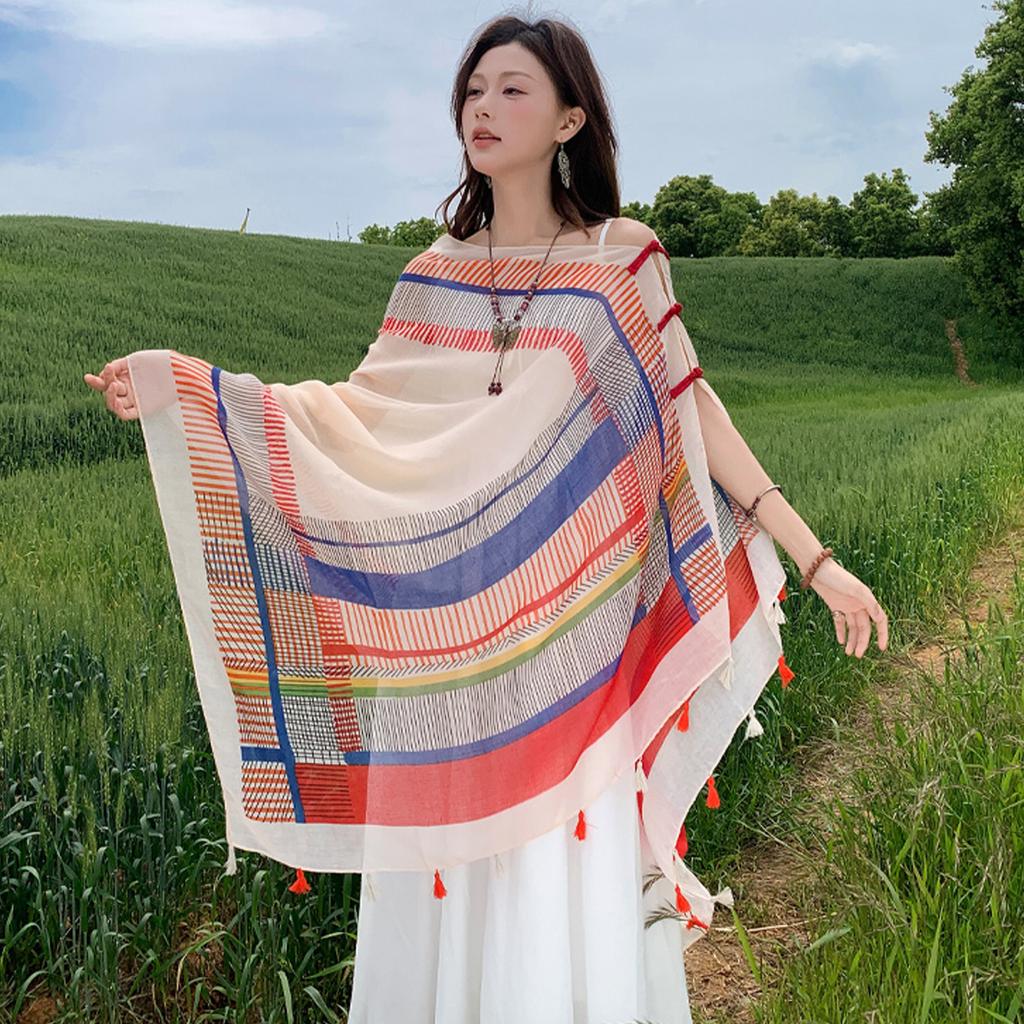 1116 new ethnic style shawl with female photo Yunnan tourism seaside sunscreen silk scarf buckle yarn scarf