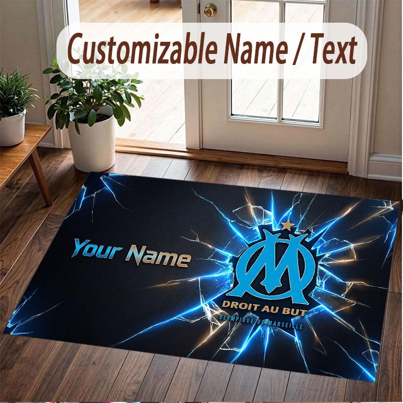 Custom Rug Olympique Marseille FC Pattern Print Name Text Soft Non‑Slip Floor Carpet for Home Indoor Decoration