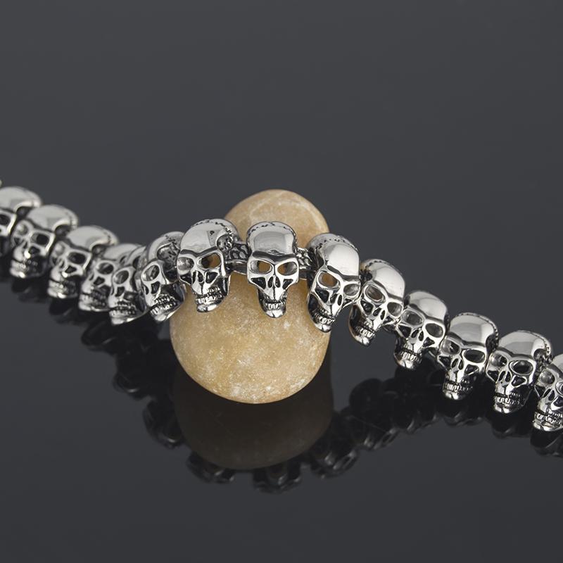 Bracelet gothique massif en acier inoxydable pour hommes, chaîne liée à tête de crâne, avec fermoir à homard, bijoux squelette de 8.27 pouces