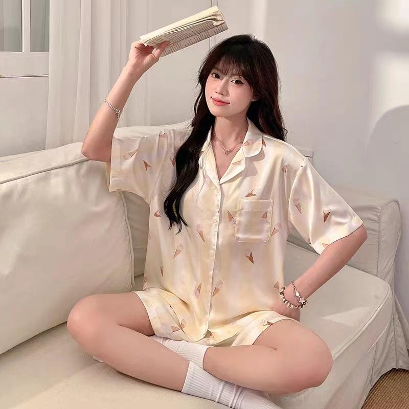 Summer Pajamas Women's Imitation Cotton Korean Cute Cartoon Sweet Student Short-sleeved Loungewear Suit