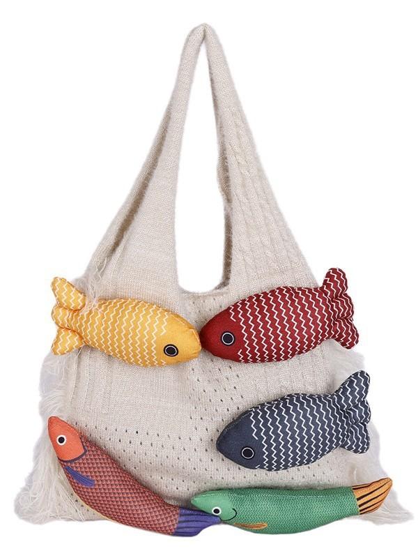 Knitted Cotton Shoulder Bag With Open Top Design For Daily Use And Spacious Storage