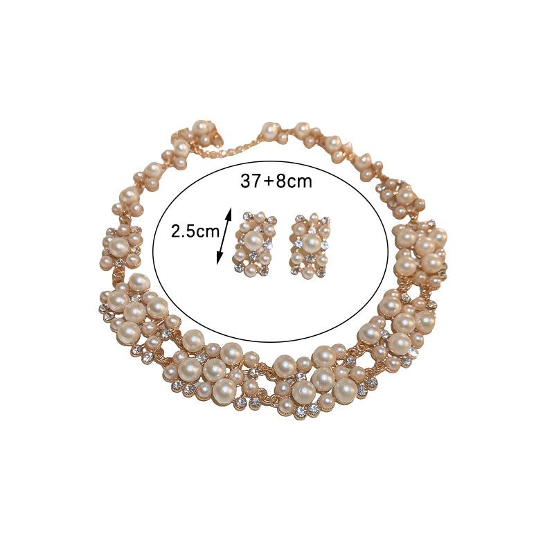 Set Colier Cercei Dreptunghiulari cu Perle 3 Bucăți Colier Choker Vintage Accesoriu Seturi de Bijuterii de Lux Ușor Accesorii Nuntă