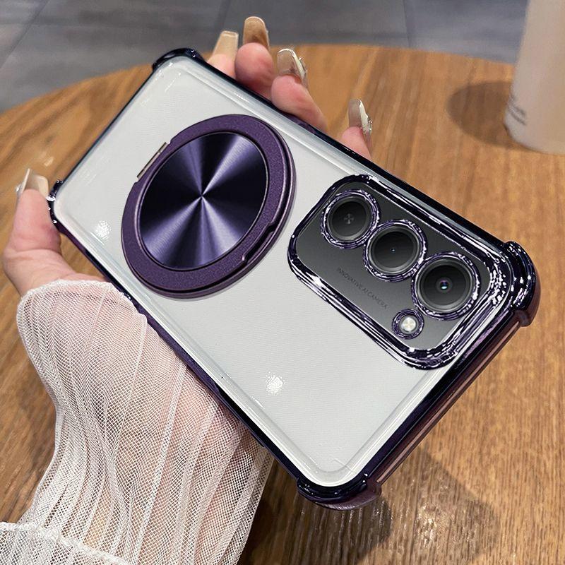 360 Degree Rotating Magnetic Bracket Phone Case For Xiaomi Redmi 15 15C 4G 5G Clear Shockproof Plating Silicone Cover