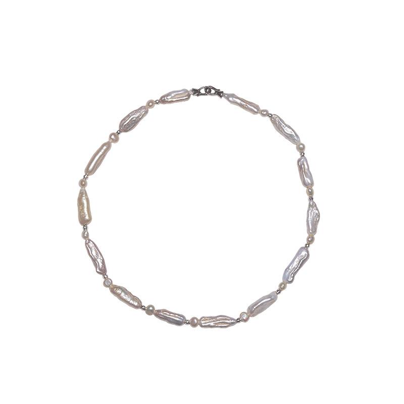 Natural Freshwater Baroque Toothpick Small Silver Bar Pearl Necklace with Unique Design, Long Baroque Pearl Necklace for Women