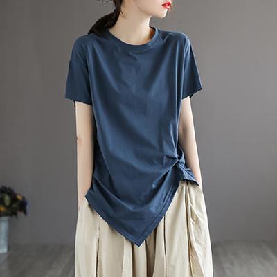 Irregular Pleated Large Size Short-sleeved T-shirt Summer Literary Retro Top