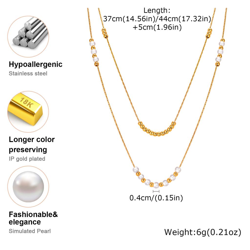 Trend Elegant Imitation Pearl Bead Double Layer Stacking Necklace for Women Stainless Steel Hammer Chain Necklace Jewelry Gift