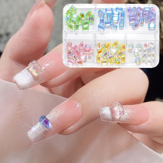 

1 Box DIY Art Three-dimensional Rhinestone Shining Nail Glitter Sparkling Mini 6 Grids Octagonal Faux